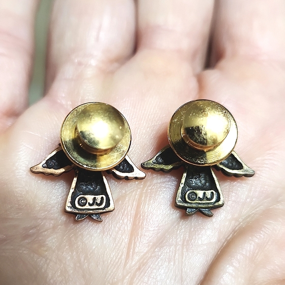 Vintage JJ Jonette Jewelry Tiny Angel Tack Pins Brass & Copper Set of 2 - Picture 2 of 4